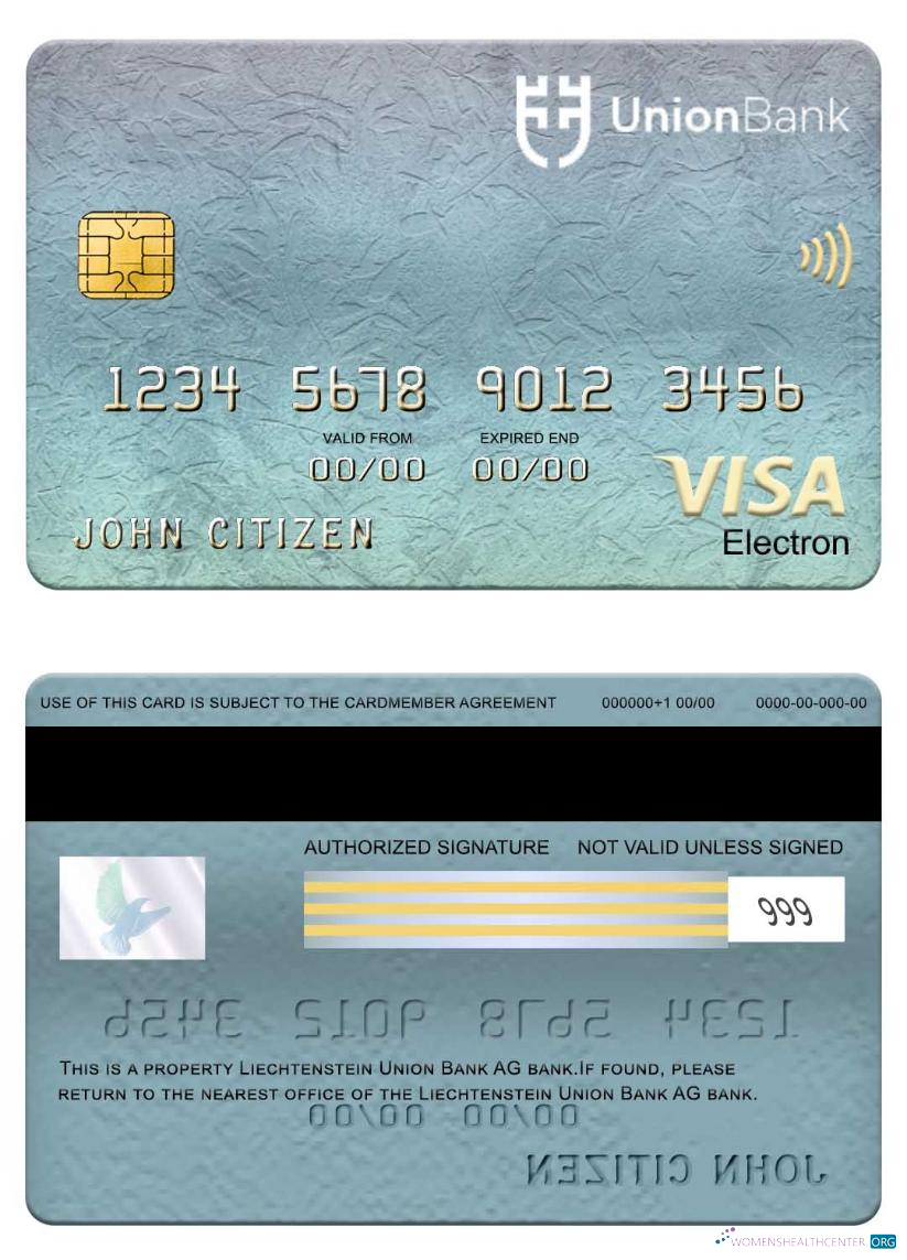 Download Liechtenstein union bank visa electron card Photoshop template